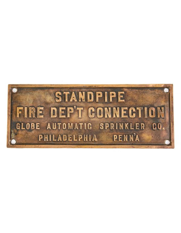 early 20th century cast bronze salvaged chicago globe automatic sprinkler standpipe plaque salvaged from a commercial building 