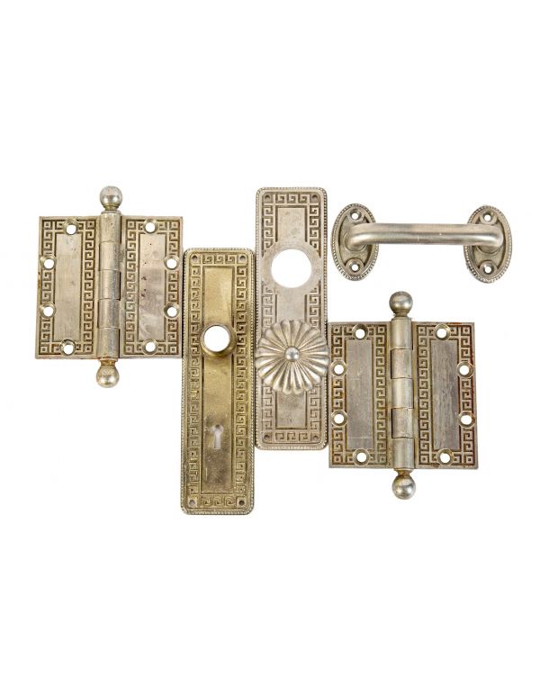 historically important custom-designed ornamental cast bronze marquette building interior door hardware with "german silver" finish