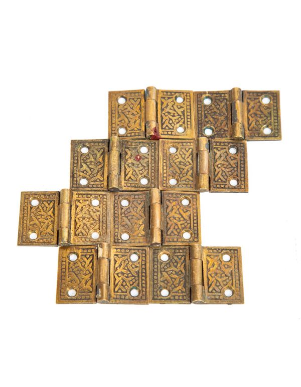 highly sought after cast bronze interior residential salvaged chicago anglo-japanese style "rice" pattern shutter hinges 