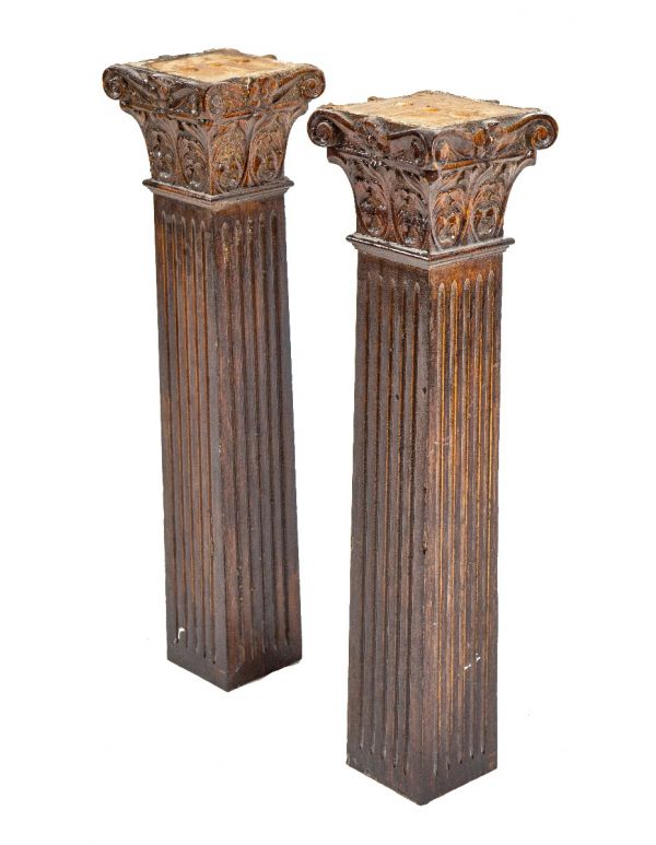 all original 19th century tapered and fluted solid cherry wood diminutive columns with hand-carved columns
