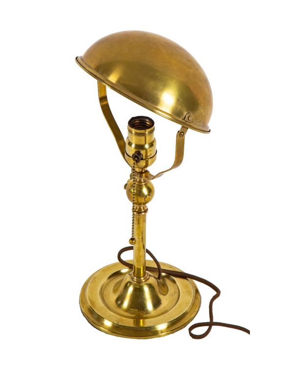 hard to find original early 20th century tilting spun brass faries table lamp with pivoting shade or reflector 