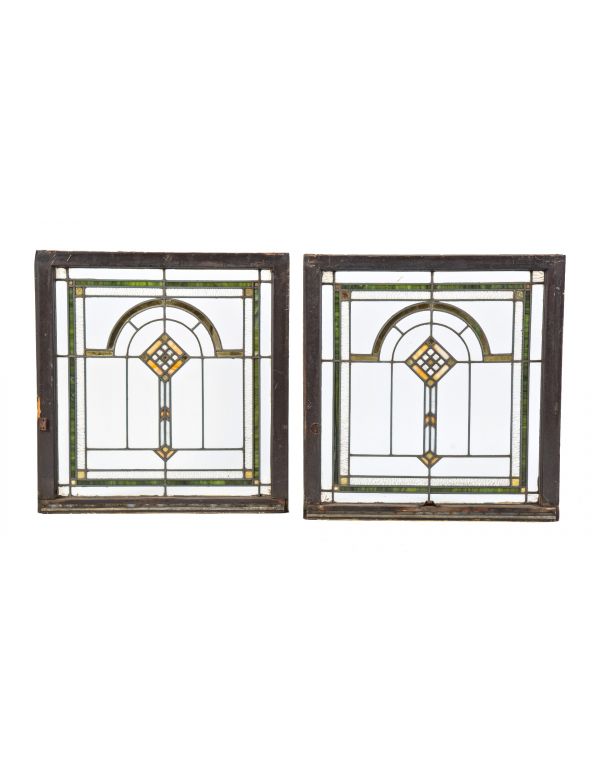 two matching original early 20th century highly sought after bungalow leaded art glass salvaged chicago windows 