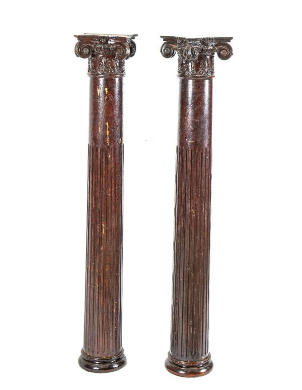 matching set of original 19th century antique american salvaged chicago oak wood room divider columns 