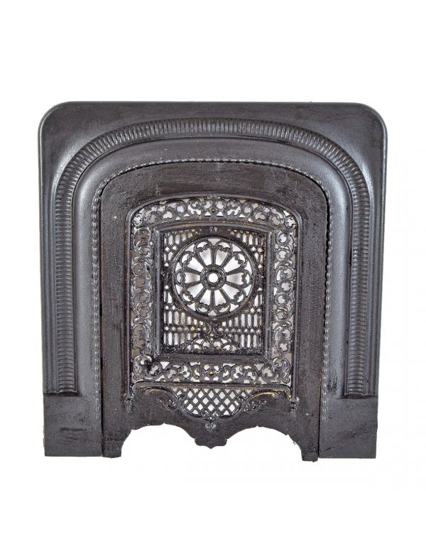 19th century original black enameled ornamental cast iron post-fire chicago residential summer cover and surround 