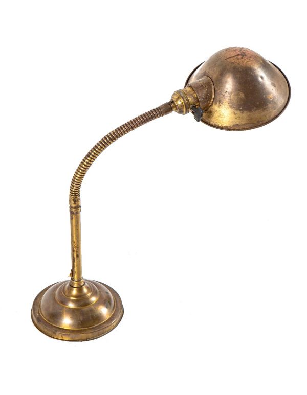 original early 20th century antique american highly desirable gooseneck faries lamp with matching parabolic shade with rolled rim