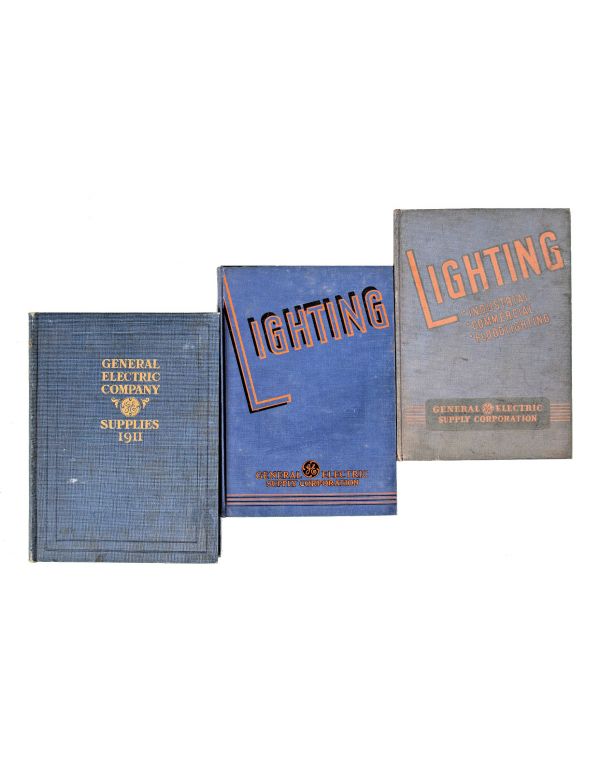group of three hard to find early 20th century general electric hardbound lighting supply catalogs 