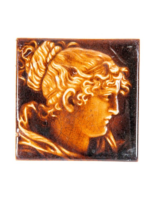 extravagant 19th century 6 x 6 inch salvaged chicago antique american victorian figural tile attributed to isaac broome