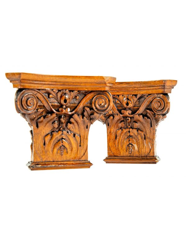 matching set of 19th century gilded age new york city mansion hand-carved diminutive oak wood capitals 