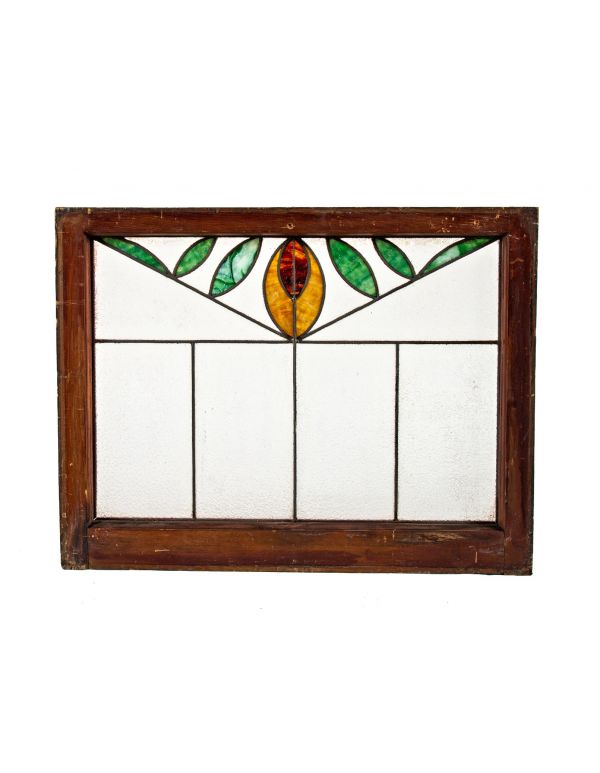 salvaged chicago early 20th century antique american bungalow leaded art glass window with original wood sash frame