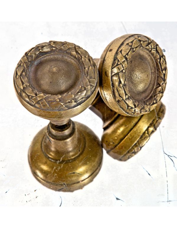 matching set of original early 20th century ornamental cast bronze chicago city hall building doorknobs with nicely aged finish 