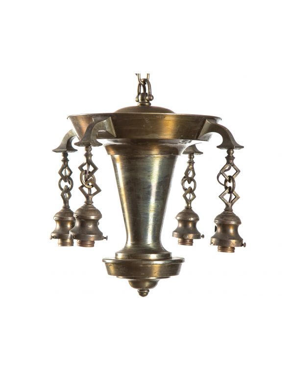 unusual early 20th century salvaged chicago american craftsman style four-light hanging residential ceiling fixture  