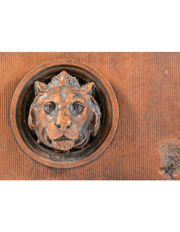 rare 1890s kristian schneider-designed ywca exterior red glazed terra cotta figural lionhead panel 