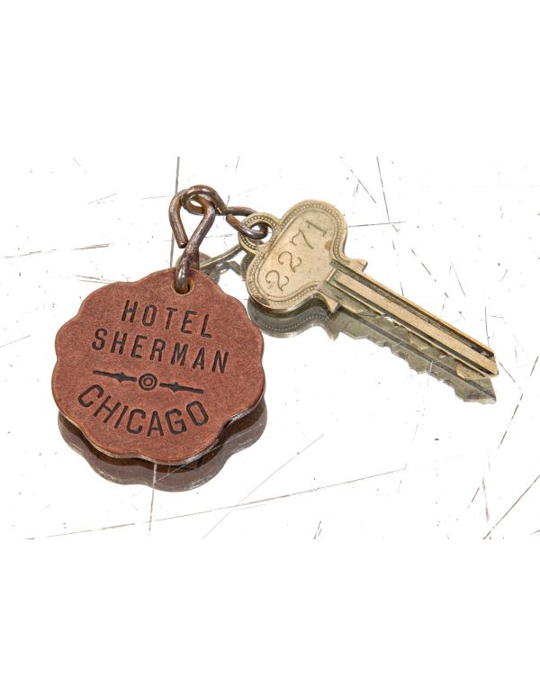 original early 20th century antique guest room fob and key from chicago's hotel sherman 