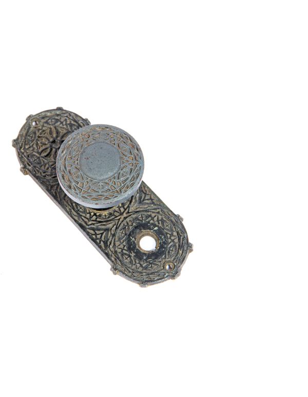 original 1893 louis sullivan-designed yale & towne chicago stock exchange cast iron doorknob and matching backplate 