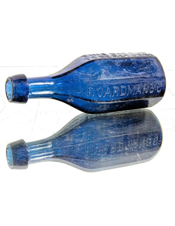 privy dug intact mid-nineteenth century richly colored deep sapphire blue glass 8-sided mineral water bottle manufactured for j. boardman & company in new york