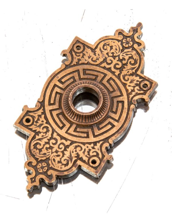 distinctive 1870s ornamental cast bronze exterior residential doorbell push button escutcheon 