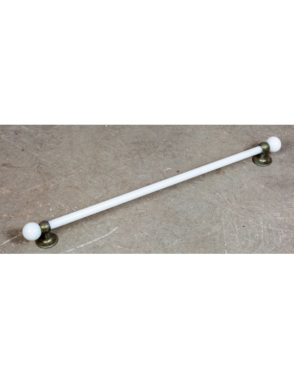 rare late 19th or early 20th century salvaged new york city mansion lavatory milk glass towel rod with unuusual ball finials 