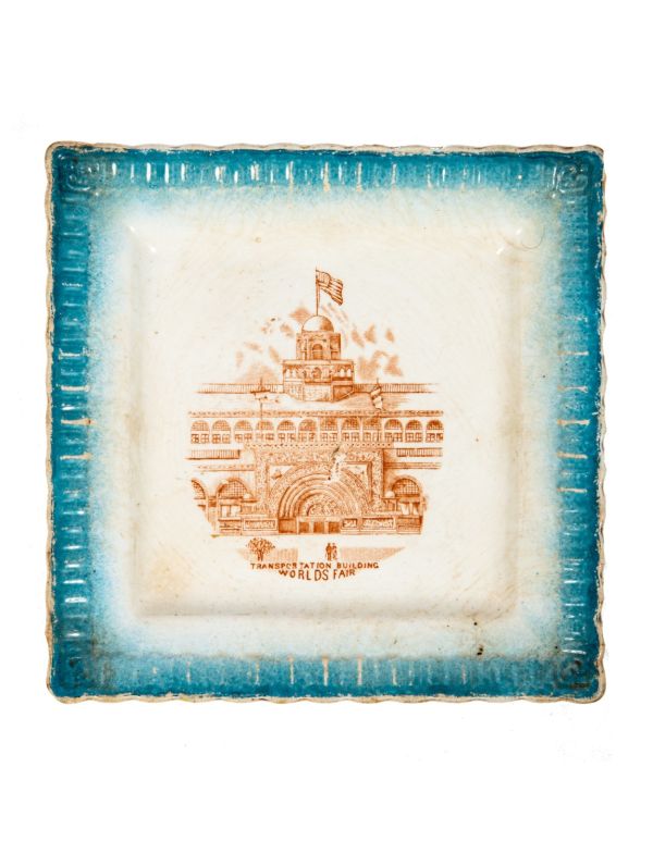 original 19th century bridgewood & son porcelain opaque dish featuring adler & sullivan's transportation building 