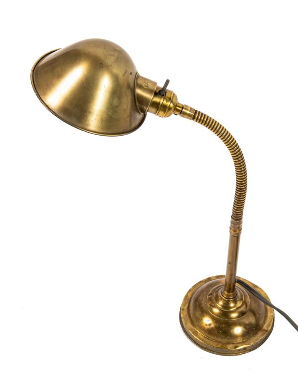 original fully adjustable early 20th century chicago office or desk brass faries gooseneck lamp with parabolic shade