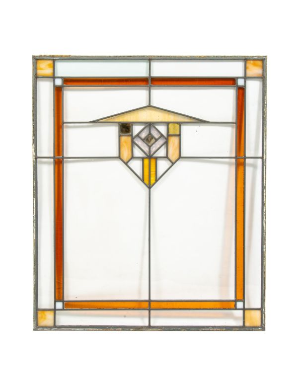 uniquely designed early 20th century salvaged chicago strongly geometric prairie style leaded glass residential window 
