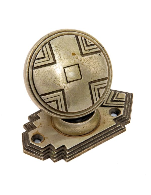 original hard to find matching nickel-plated cast bronze art deco style chicago building doorknob with matching rosette
