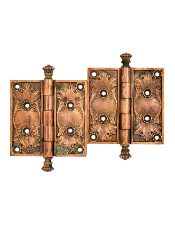 matching set of original heavy cast bronze columbus building interior building office door hinges with crown finials 