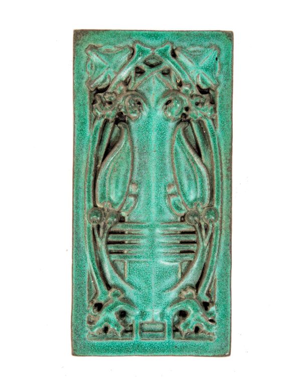 oversized original richly colored "sullivanesque" style green glazed motawi decorative tile 