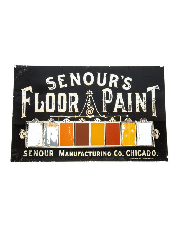 rare all original reverse-painted 19th century glass sign executed by zero marx for senour's floor paints