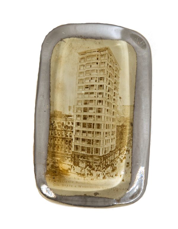 hard to find 19th century reliance building souvenir libby glass photo paperweight 