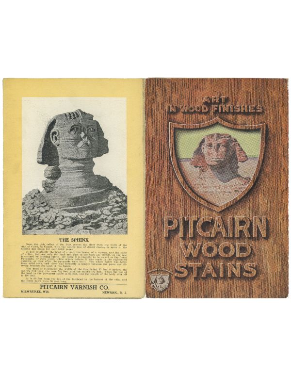 early 20th century pitcairn varnish company (milwaukee, wisc.) brochure with wood stain sample boards