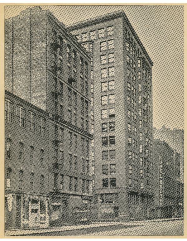 frameable 1893 8 x 10 lithographic print of holabird and roche's pontiac building (1891)