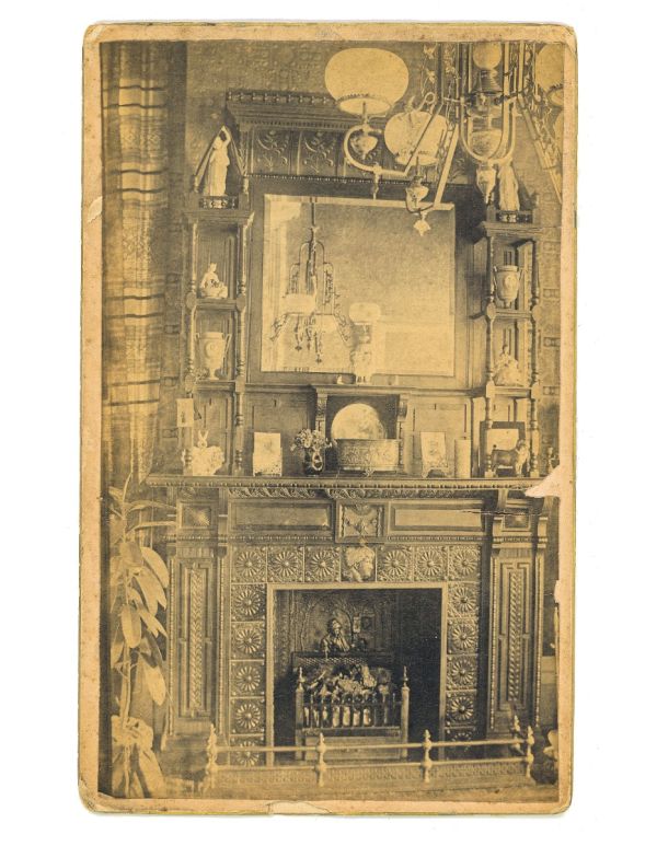 unusual oversized american-era victorian cabinet card of a new orleans mansion fireplace mantel 