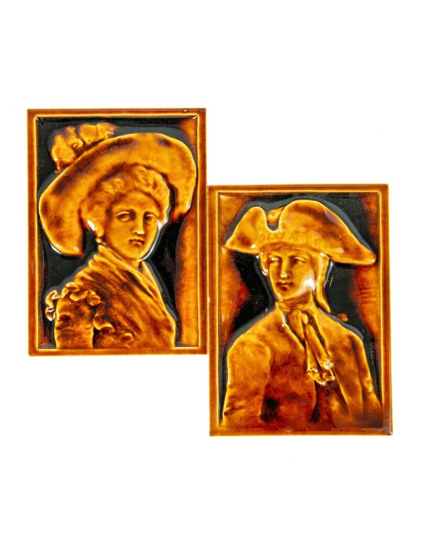 rare j. & j.g. low 9 x 6 inch rectangular-shaped richly colored patented portrait tiles