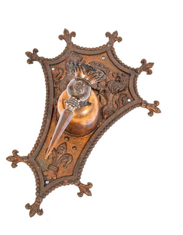 original 1893 custom-designed columbus building interior lobby wall sconce backplate with copper-plated finish 