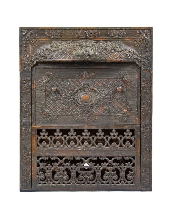all original and fully functional 19th century salvaged chicago copper-plated cast iron fireplace mantel dawson gas insert