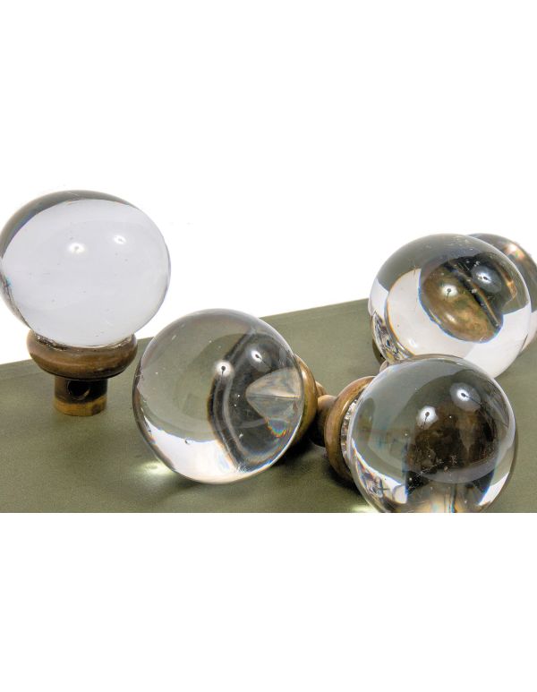 group of exceptionally rare oversized polished glass globe-shaped interior salvaged chicago doorknobs with brass shanks 