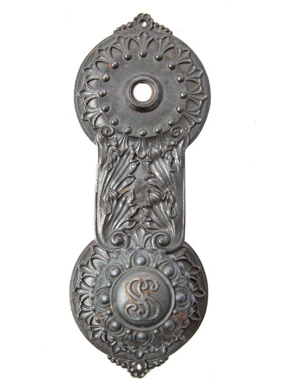 original john wellborn root-designed ornamental cast iron doorknob and matching backplate from the society for savings building 