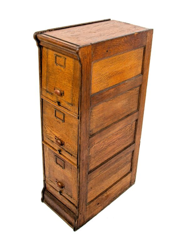 late 19th or early 20th century original freestanding quartered oak wood sectional filling cabinet with dropw-down doors