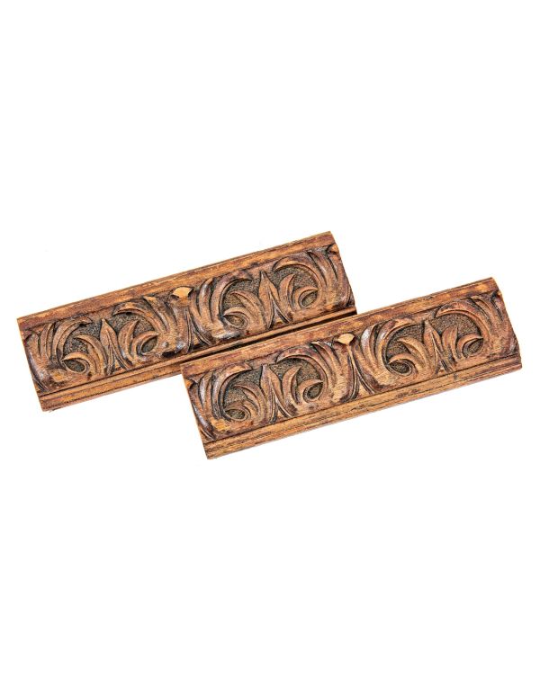 two matching original hand-carved mahogany wood trim sections salvaged from henry ives cobb's chicago athletic association building 