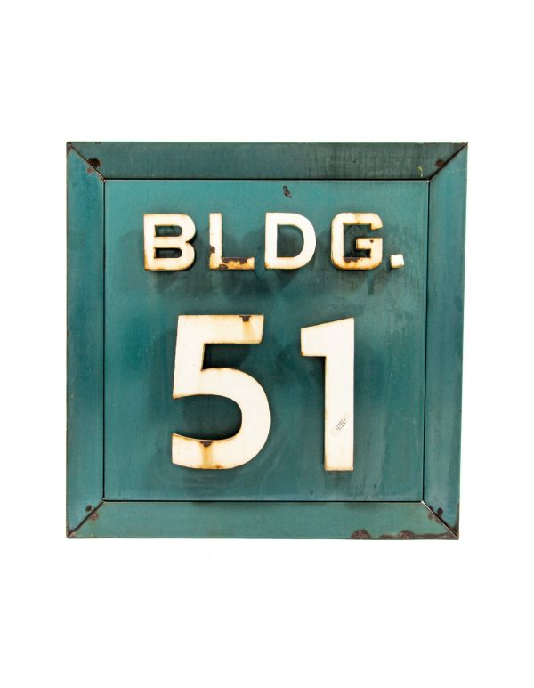 1930s original oversized "bldg. 51" allis-chalmers blue and white porcelain enameled factory building sign 