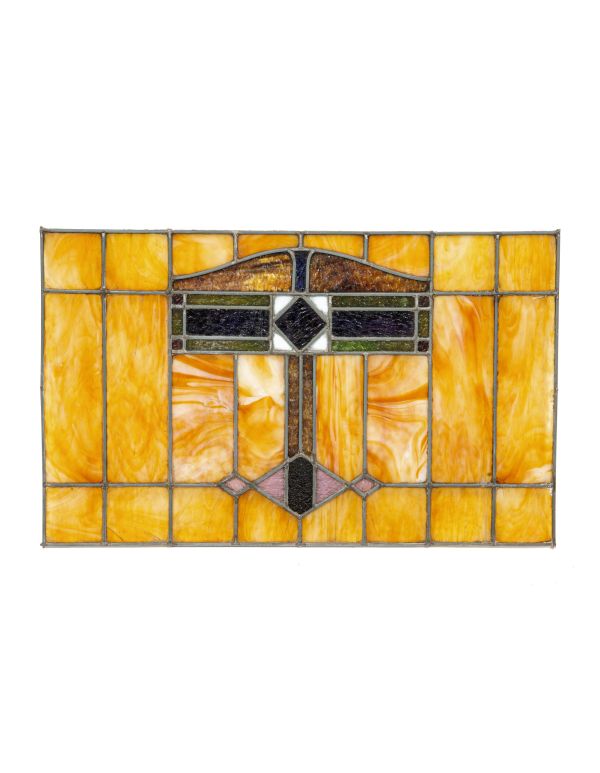 early 20th century salvaged chicago variegated stained glass craftsman style window likely fabricated by hugo eberhardt and company