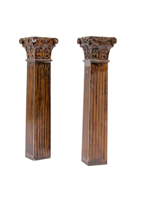 stunning 19th century hand-carved darkly stained solid cherry wood diminutive fluted wood columns