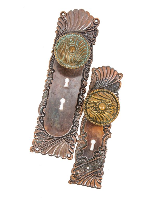 original early 20th century art nouveau style wrought bronze "roanoke" pattern residential entrance door hardware 