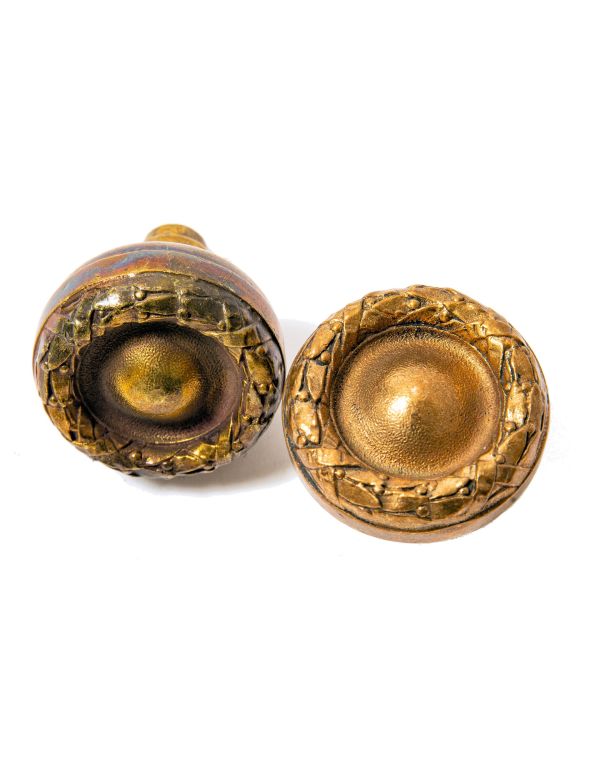 two matching custom-designed downtown chicago city hall doorknobs with laurel wreath borders