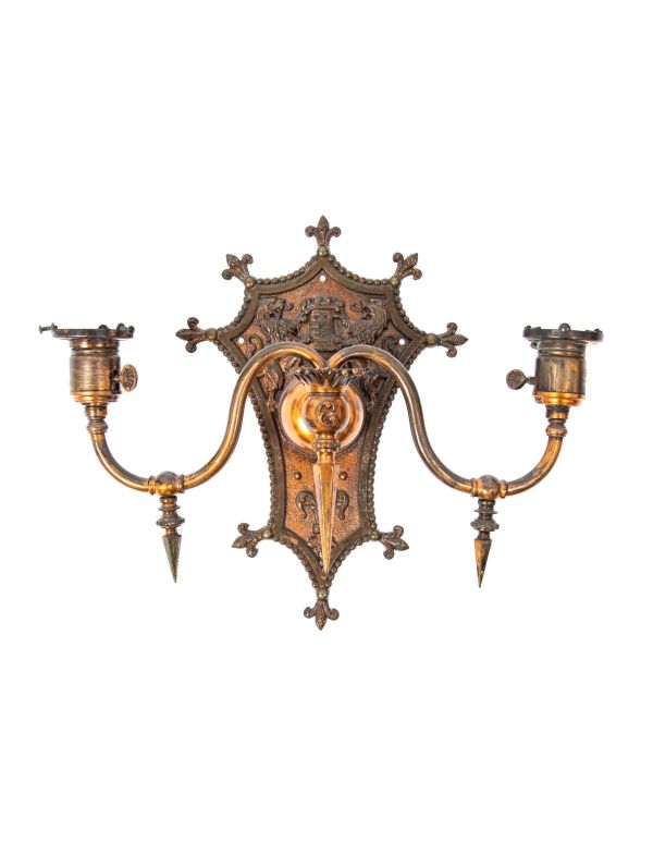 original and intact 1893 columbus memorial building interior lobby wall sconce with matching copper-plated sockets 