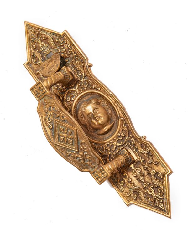 rare 1870s ornamental cast bronze salvaged chicago figural commercial store door handle with centrally located figure