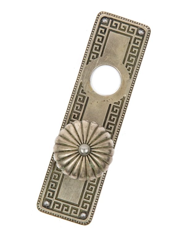 1895 martin roche-designed german-silvered bronze marquette building doorknob and backplate