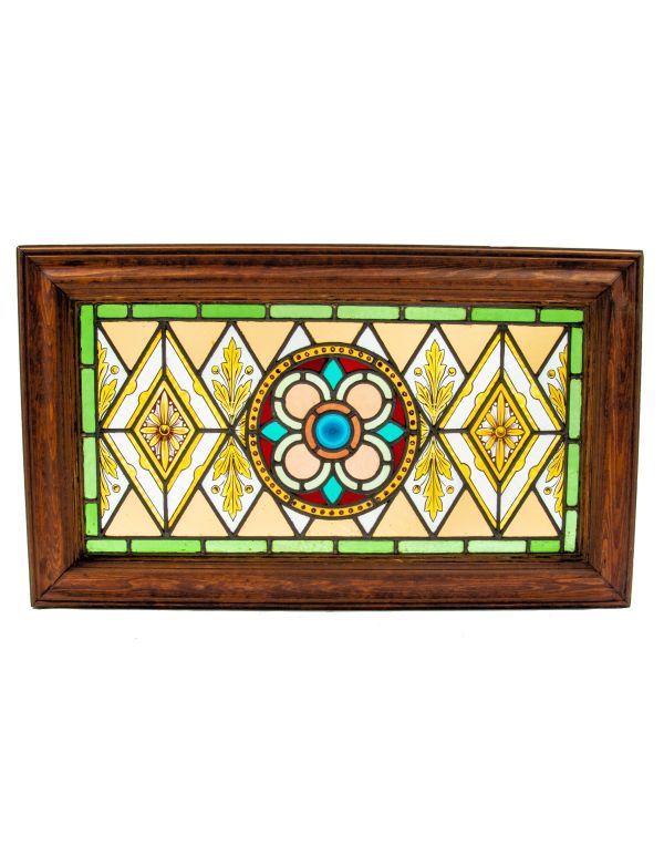 stunning 1880s original salvaged chicago mansion interior stained and enameled glass window with jewels 