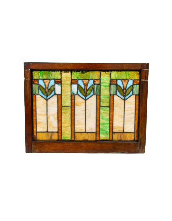 largely intact early 20th century salvaged chicago stained glass bungalow window with original varnished wood sash frame
