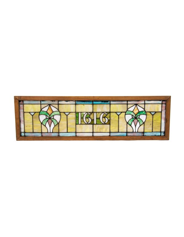 early 20th century salvaged chicago oversized craftsman style stained glass transom window